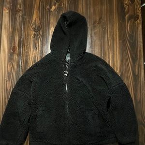 Faux Hooded Black Sherpa Jacket